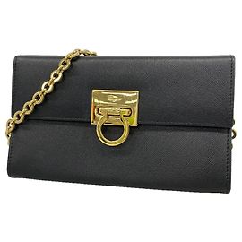 Borsa a tracolla in pelle Gancini nera Salvatore Ferragamo