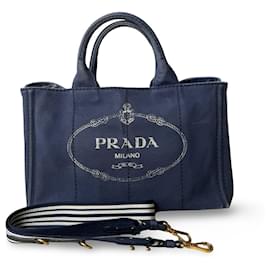 Borsa tote Prada Canapa blu e oro