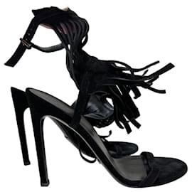 Sandali con tacco Gucci Becky in camoscio nero con frange Sz.38 usati