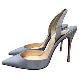 Décolleté slingback Christian Louboutin in pelle verniciata grigia Sz.37.5 usate