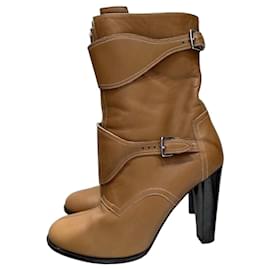 Stivaletti con fibbia in pelle Tan Hermès EU 40 usati