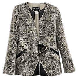 Chanel 10A Shanghai Tweed Jacke Grau Schwarz FR 36