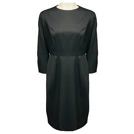 Vestido midi de lana gris carbón Yves Saint Laurent