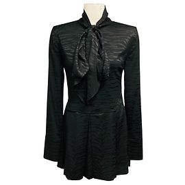 Stella Mc Cartney Vestido mini de seda de manga larga con cuello de lazo Stella McCartney Black