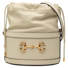Borsa secchiello Gucci Horsebit 1955 in pelle di vitello bianca