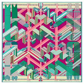 Hermès Carré Geant "SANGLES EN ZIGZAG" Sciarpa in cashmere e seta in Green x Purple