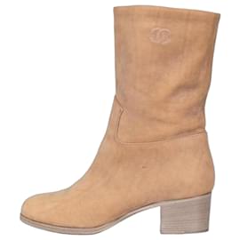 Botines de tacón en cuero marrón Chanel - Talla 38.5 De segunda mano