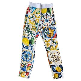 Calças Dolce & Gabbana Estampado Majólica em Seda