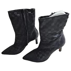 Iro Perforated Black Leather Stiletto Boots