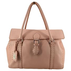 Fendi Borsa Linda Satchel Large in pelle Cuoio Romano rosa Selleria