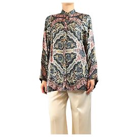 Etro Blusa de seda paisley negra - size UK 8