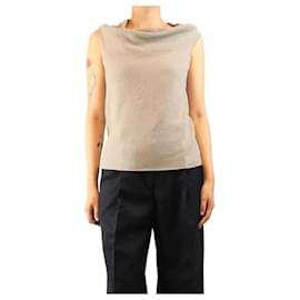 Autre Marque Chaleco de cachemira beige con cuello drapeado - size UK 14