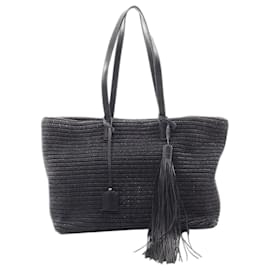 Saint Laurent Borsa tote Shopping in rafia e pelle nera