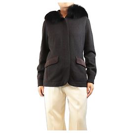 Loro Piana Dark brown hooded cashmere jacket - size UK 12