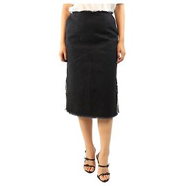 Autre Marque Falda midi de denim negra deshilachada - size UK 10