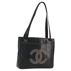 CHANEL COCO Mark Tote Bag Leder Schwarz Gold CC
