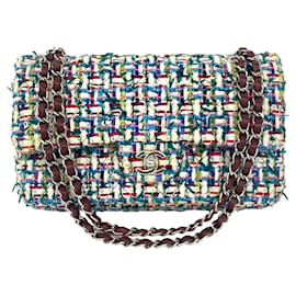Chanel Double Flap Coco Mark Tweed Schultertasche mit Kette