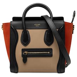 Céline Celine Borsa Luggage Nano Tricolor in Nubuck e Pelle di Vitello Drummed Marrone