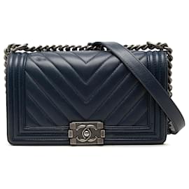 Chanel Blue Old Medium Chevron Caviar Boy Flap