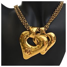 Collana Chanel Gold CC con pendente doppio cuore placcato oro