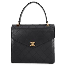 Borsa a mano Chanel nera in vitello grana grossa