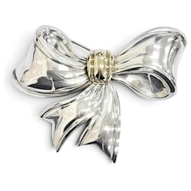 Tiffany & Co Spilla a Nastro Tiffany Vintage in Oro 18K e Argento 925