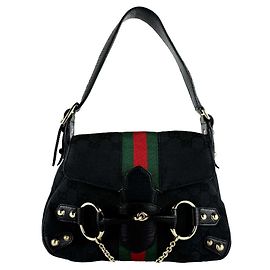 Borsa a mano Gucci nera in tela GG e pelle