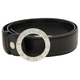 Bulgari Cintura Bvlgari in pelle nera con fibbia logo circolare