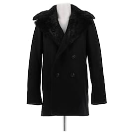 Saint Laurent Schwarzer Mantel mit Pelz