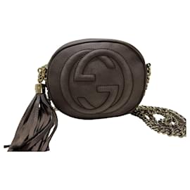 Borsa a tracolla Gucci Soho Mini Round Nubuck Grigio Taupe