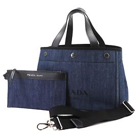 Borsa a mano 2-Way Prada in pelle e denim
