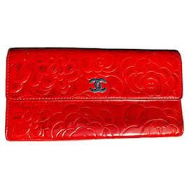 Chanel Camélia Portafoglio Pelle Verniciata Rossa