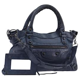 BALENCIAGA Borsa a mano The First in pelle 2way Blu 103208 Auth 197341V
