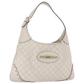 Borsa a tracolla GUCCI GG Canvas Guccissima in pelle White Gold 145781 Auth fm5430
