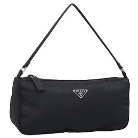 PRADA Accessory Pouch Nylon Black Silver Auth 200929V
