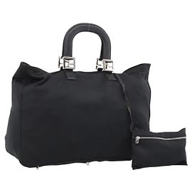 Bolso de mano FENDI en jersey de algodón Negro Plata Auth ka5894