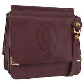 CARTIER Must Line Shoulder Bag Leather Bordeaux Gold Auth ka5924