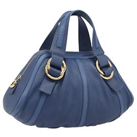 Bulgari Borsa a mano BVLGARI Chandra in pelle blu e oro Auth 198928A