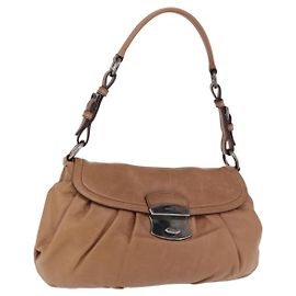 Borsa a tracolla PRADA in pelle marrone argento Auth 200291V