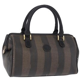 Borsa a mano FENDI Pecan Canvas PVC Marrone Nero Auth ka5839