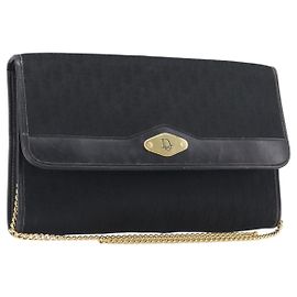 Borsa a tracolla con catena Christian Dior Trotter Canvas Nero Oro Auth 200920