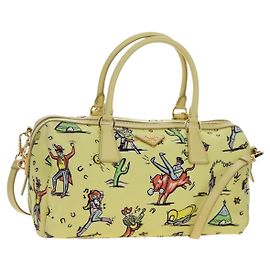 Borsa a mano PRADA Canvas 2way Gold Yellow Auth 197302V
