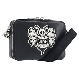 Borsa a Tracolla Christian Dior in Pelle Shawn Stussy Nero Argento Auth 196095M