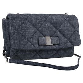 Borsa a tracolla Salvatore Ferragamo Denim Vala Ribbon Chain Blu Auth BA15284V