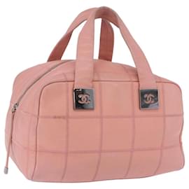 CHANEL Choco Bar Line Mini Boston Bag aus Leder Rosa Silber CC Auth 197897A