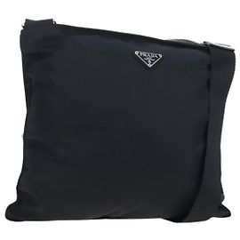 PRADA Schultertasche Nylon Schwarz Silber Auth 199644V