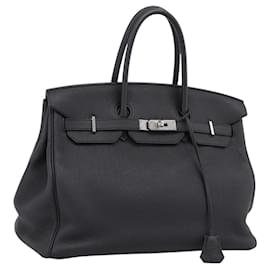 Hermès Borsa a mano HERMES Birkin 35 in pelle Togo Nero Argento Auth SW2762SM
