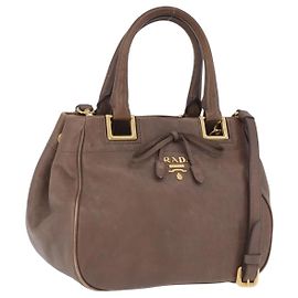 Borsa a mano PRADA in pelle 2way marrone tono oro Auth BA15297