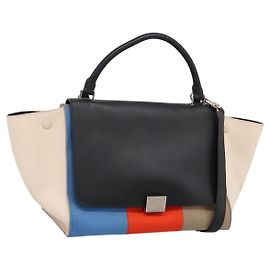 Céline Borsa a Mano CELINE Trapeze Lana 2way Beige Silver Auth 198538V