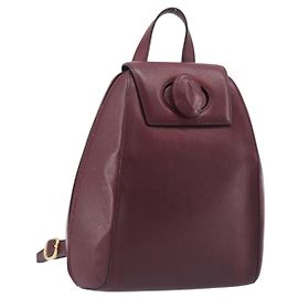 Mochila CARTIER Must Line de cuero Bordeaux tono dorado Auth BA14835
